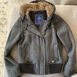 American Eagle Women’s Bomber Jacket Size Medium Gray/Black